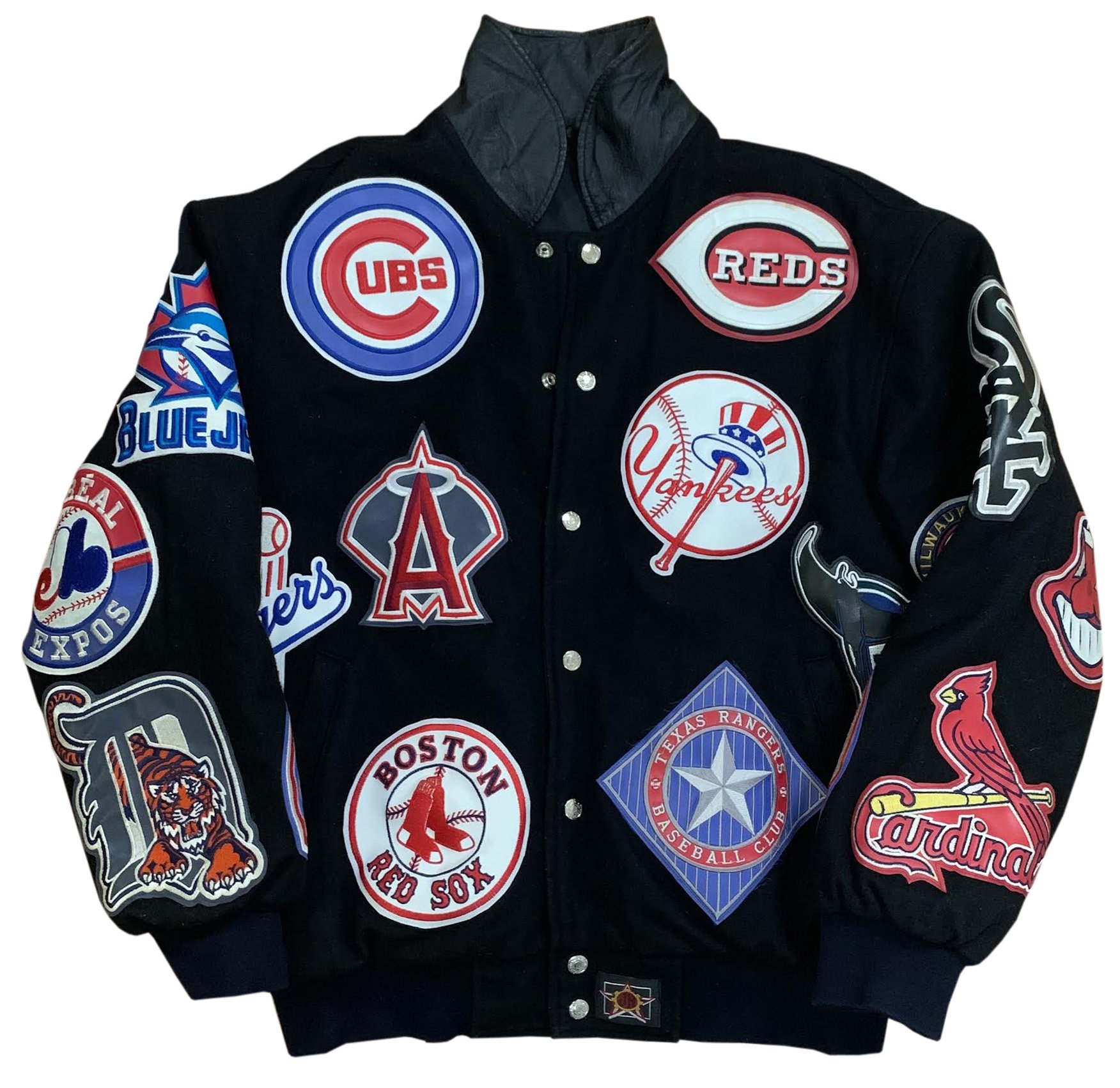 Vintage JH Design Jeff Hamilton MLB Patch Logo Black Wool Jacket